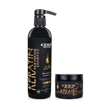 K'ERON Keratin Hair Protein Shampoo & Hair Mask Combo Pack, Sulphate & Paraben Free, Deep Hydration & Frizz Control for Dry Hair, Smooth, Silky, and Manageable Hair for Men & Women Net 300ml + 300ml