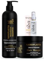 Global Zone Series Premium Nanoplastia Hair Care Set, Smoothening Shampoo and Hair Mask, 500ml Each, With FREE ENZO SERUM Sulphate and Paraben-Free