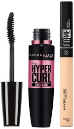 Maybelline New York Hypercurl Mascara Washable, Black, 9.2ml & Maybelline New York Fit Me Concealer,20 Sand, 6.8ml