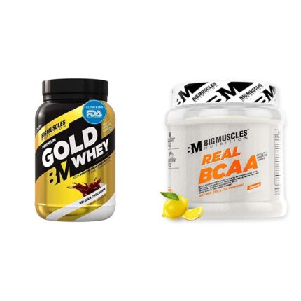 Bigmuscles Nutrition Premium Gold Whey 1Kilogram Whey Protein Isolate Blend| 25g Protein Per Serving [Belgian Chocolate] & Nutrition Real BCAA [50 Servings, Lemony] -100% Micronized Vegan, Pack of 1
