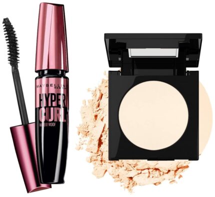 Maybelline New York Hypercurl Mascara Waterproof, Black, 9.2ml & Maybelline New York Fit Me Matte Poreless Powder, 110 Porcelain, 8.5g