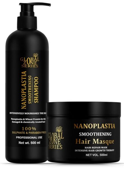 Global Zone Series Premium Nanoplastia Hair Care Set, Smoothening Shampoo and Hair Masque, 500ml Each, Sulphate and Paraben-Free