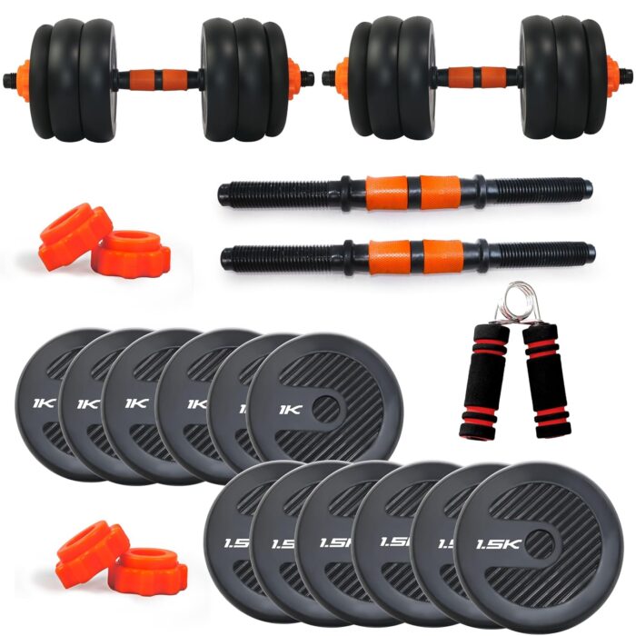 WATSON Premium Rubber Dumbbell Set For Men & Women Fitness, Dumbbell Set With 13Kg (1Kgx4, 1.5Kgx6) Rubber Weight Plates, Hard PVC 14" Dumbbell Rods, Foam Gripper