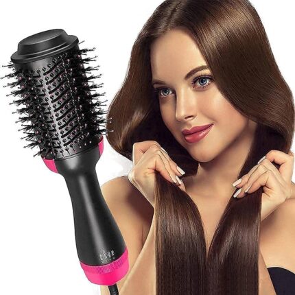 WOODCELL One Step Hair Dryer and Volumizer, Hot Air Brush, 3 in1 Styling Brush Styler, Negative Ion Hair Straightener Curler Brush for All Hairstyle, Black