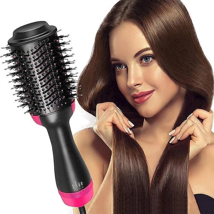 WOODCELL One Step Hair Dryer and Volumizer, Hot Air Brush, 3 in1 Styling Brush Styler, Negative Ion Hair Straightener Curler Brush for All Hairstyle, Black