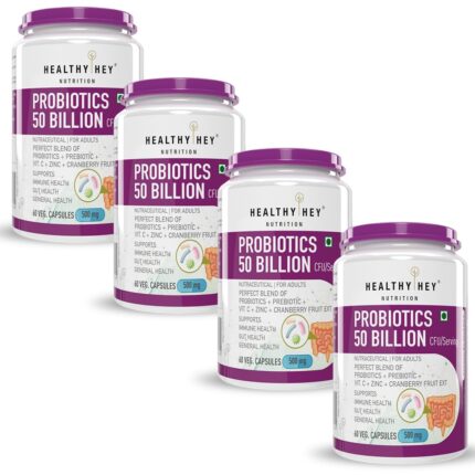 HealthyHey Nutrition Probiotics 50 Billion CFU Multi- Strains/serving - 60 Veg. Capsules - Pack of 4