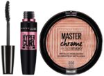 Maybelline New York Face Studio Master Chrome Metallic Highlighter, Molten Rose Gold, 6.7g and Maybelline New York Hypercurl Mascara Washable, Black, 9.2ml
