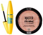Maybelline New York Face Studio Master Chrome Metallic Highlighter, Molten Rose Gold, 6.7g and Maybelline New York Volume Express Colossal Masacara, Waterproof, Black, 10g