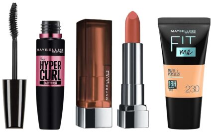 Maybelline New York Prom Queen Makeup Kit - Fit Me Foundation Tube Natural Buff + Hypercurl Mascara Washable + Creamy Matte Nude Nuance