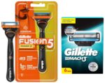 Gillette Mach 3 Shaving Blades- Pack of 6 (Cartridges) & Gillette Fusion Power Razor for Men for Perfect Shave and Perfect Beard Shape