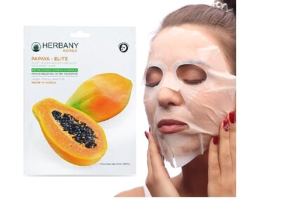 HERBANY KOREA - PAPAYA ELITE - MOISTURIZING AND NATURE GLOW FACE SHEET MASK - PROFESSIONAL KOREAN BEAUTY FORMULA FOR MEN & WOMEN, MADE IN KOREA, PACK OF 3 (EACH 25ml)