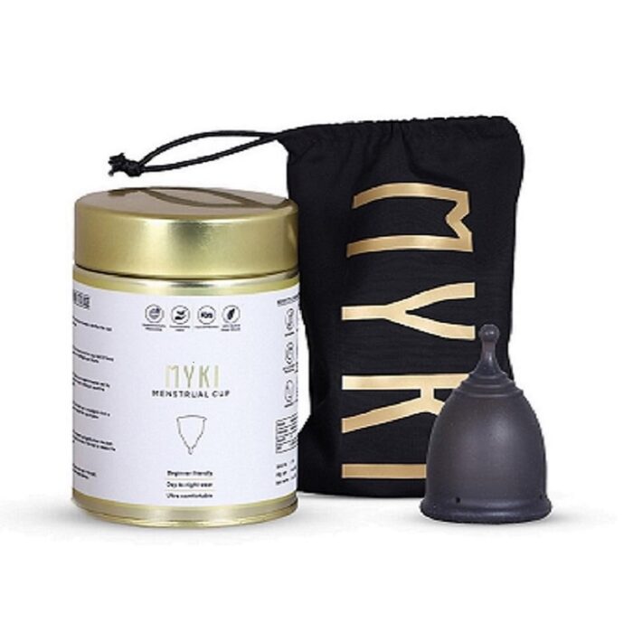 MYKI Cup Reusable Menstrual Cup For Women Ultra Soft, Oduor And Rash Free 100% Medical Grade Silicone No Leakage Protection For Up To 8-10 Hours Us Fda Registered (Large, Black),1 Count