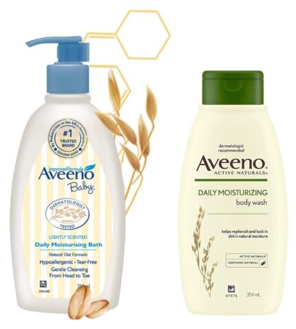 Aveeno Baby Daily Moisturising Bath for Delicate Skin 354ml & Aveeno Daily Moisturizing Body Wash for Normal to Dry Skin 354ml Combo Pack
