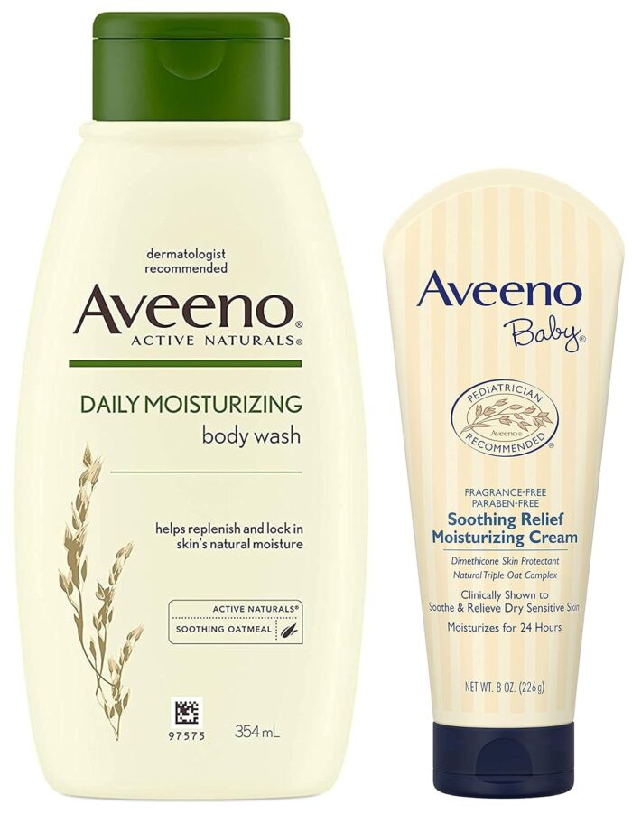 Aveeno Baby Soothing Relief Moisture Cream Fragrance Free, 227g & Aveeno Daily Moisturizing Body Wash For Normal To Dry Skin, 354 ml