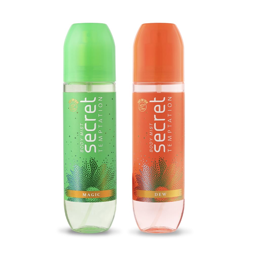 Secret Temptation Body Mist Combo for Women, Pack of 2 (135ml Each) l Dew & Magic Body Mist l Long-Lasting Fragrance l Dermatologically Tested & Safe on Skin