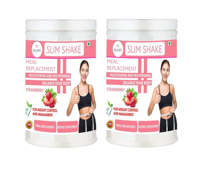 21 Again Meal Replacement Shakes | Slim Shake | For Healthy Weight Management With | Natural Ayurvedic Herbs | Vitamin, Minerals For Weight Control Protein Shake (Strawberry, 1 kg)