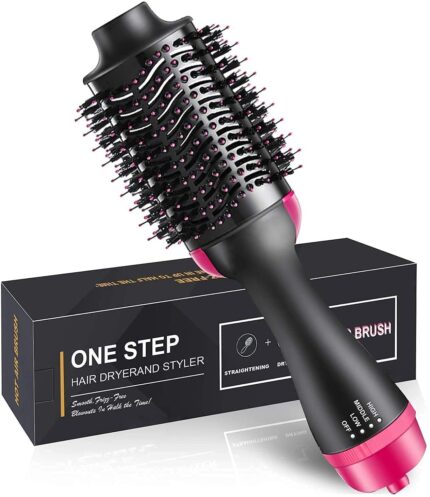 2V BROTHERS Hot Air Brush 3 in 1 One Step Hair Dryer and Styler Volumizer for Straightening, Curling, Salon Negative Ion Ceramic Blow Dryer Brush for All Hair Types Hot Air Blow Brush for Women