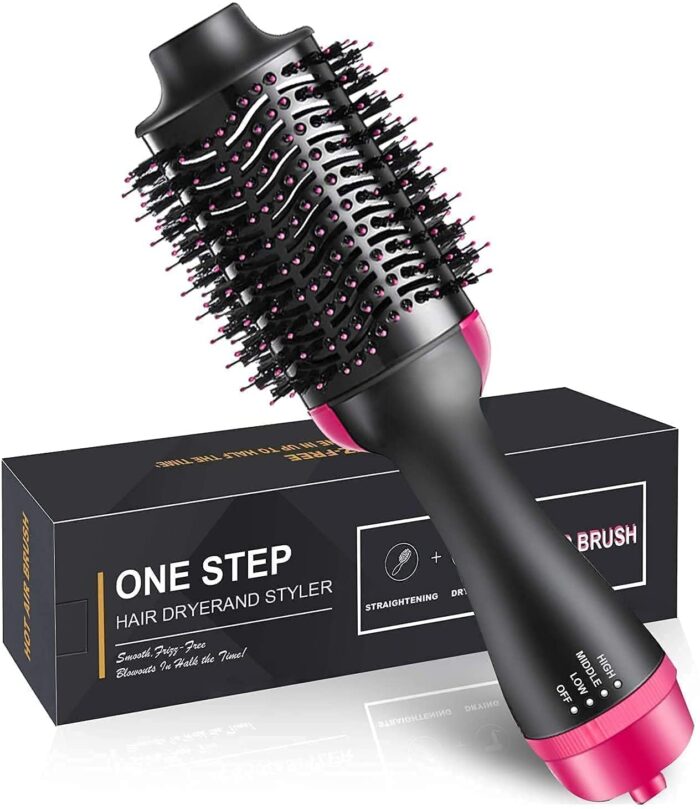 2V BROTHERS Hot Air Brush 3 in 1 One Step Hair Dryer and Styler Volumizer for Straightening, Curling, Salon Negative Ion Ceramic Blow Dryer Brush for All Hair Types Hot Air Blow Brush for Women