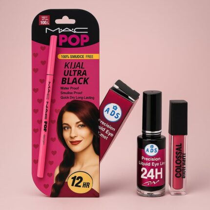 3-in-1 Eye & Lip Makeup Combo – Kajal, Eyeliner & Lipstick | Daily Essentials for Women & Girls (kajal-eyeliner-lipstick)