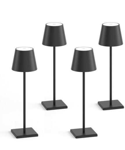 4-Pack LED Cordless Table Lamp, Rechargeable Battery Desk lamp 3W 6000mAh Battery Operated Stepless Dimming Modern Portable Table Light for Restaurant/Dinner/Bedroom/Outdoor IP54 Waterproof (Black)