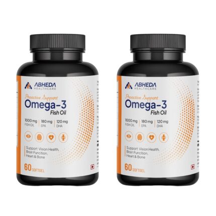 ABHEDA HEALTHCARE Omega-3 Fish Oil 1000mg - Triple Strength Formula, 60 Softgels - 180mg EPA & 120mg DHA for Enhanced Heart Health, Joint Support & Brain Function. (Pack Of 2)