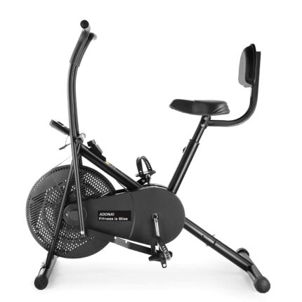 ADONAI Upright Air Bike Exercise Cycle with Back Support, with Stationary or Dual Moving Arms for Home Gym Cardio Full Body Weight Loss Workout - Pre Installation (Black)