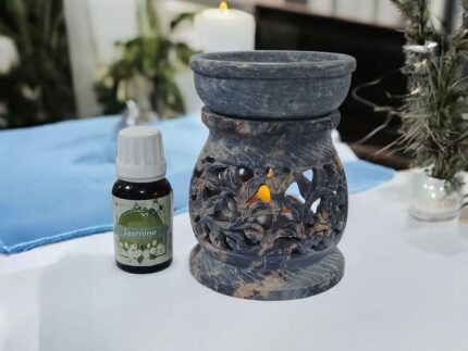 AIR-Roma Air Roma Ceramic Aroma Black Diffuser Burner with 10Ml Lemon Grass Oil & 2 Pcs Candles | Strong & Long-Lasting Aroma - Fragrance