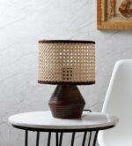 AKWAY Bamboo Bedside Table lamp for Bedroom | Rattan Study Table lamp | Cane Table lamp for Home Decoration | Wicker Table lamp (Bulb not Included)