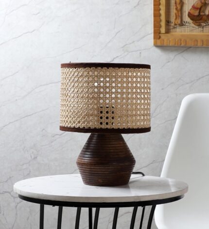 AKWAY Bamboo Bedside Table lamp for Bedroom | Rattan Study Table lamp | Cane Table lamp for Home Decoration | Wicker Table lamp (Bulb not Included)