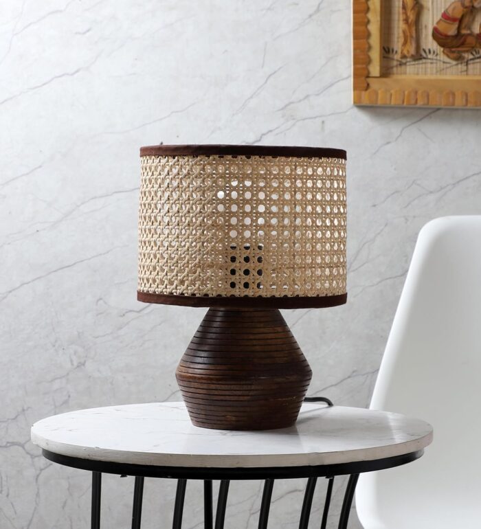 AKWAY Bamboo Bedside Table lamp for Bedroom | Rattan Study Table lamp | Cane Table lamp for Home Decoration | Wicker Table lamp (Bulb not Included)