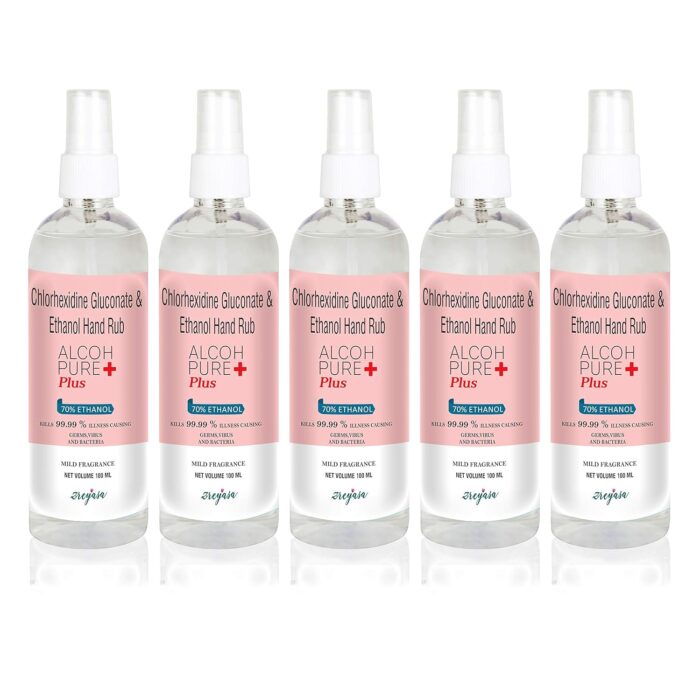 ALCOHPURE Plus Hand Rub Spray, 70% Ethanol, FDA Approved (Pack of 5 100ml)