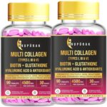 ANUPURAK Multi Collagen Supplement for Women & Men | Marine Collagen Complex Type I, III & V + Glutathione + Biotin + Hyaluronic Acid + Probiotics | Support Skin Glow, Hair, Nail & Joint | 180 Tablets