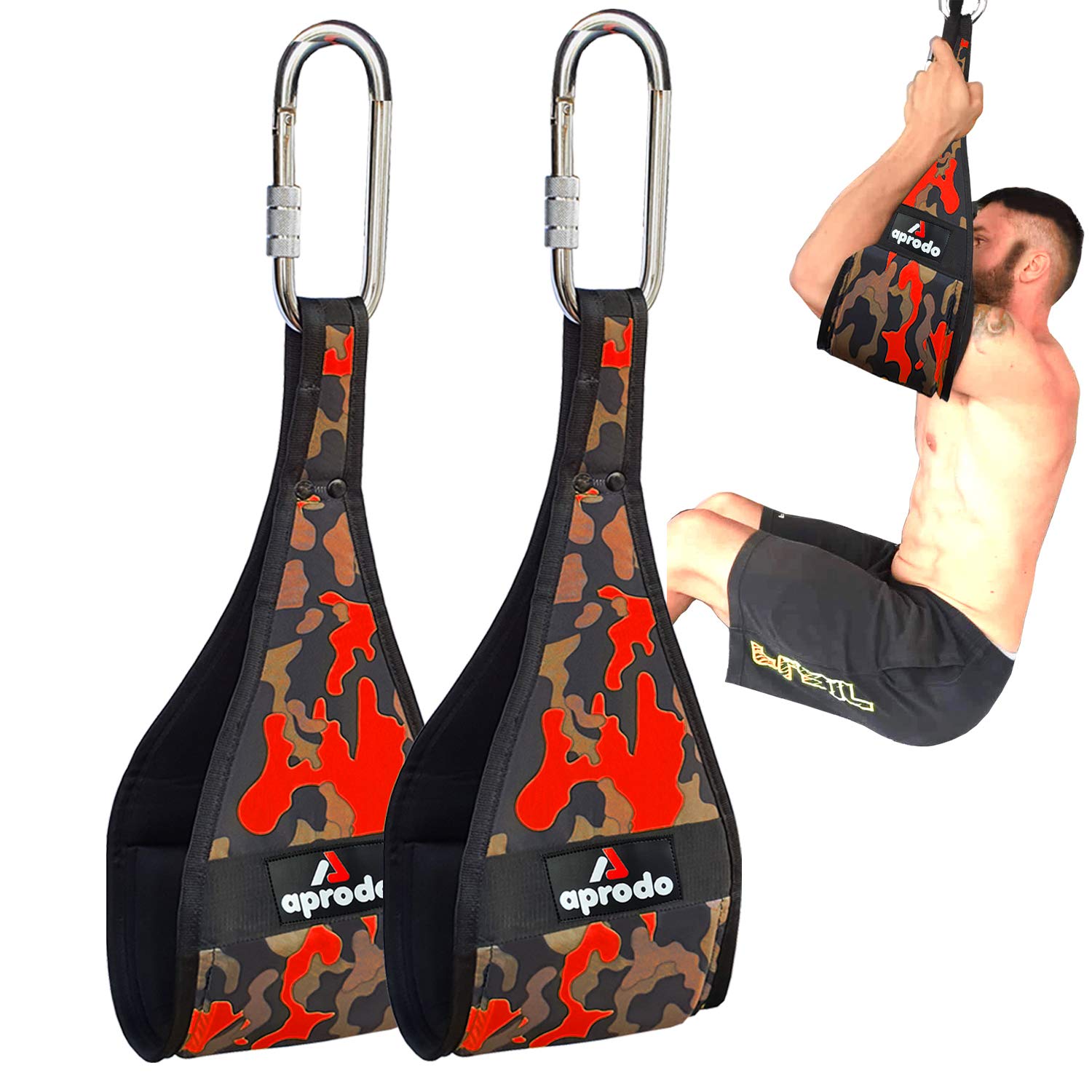 APRODO Ab Straps for Pull Up Bar for AB Workouts Premium Pull Up Straps & Hanging Ab Straps for Core Workouts Hanging Straps & Ab Hanger for Leg Raises, Knee Ups & Ab Workouts (Orange Camouflage)