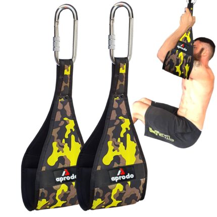 APRODO Heavy Duty Pair For Pull Up Bar Hanging Leg Raiser Fitness With Big D-Ring Steel Quick Connectors, Superb Arm Padding For Abdominal Training Workout Equipment (GREEN CAMOUFLAGE)