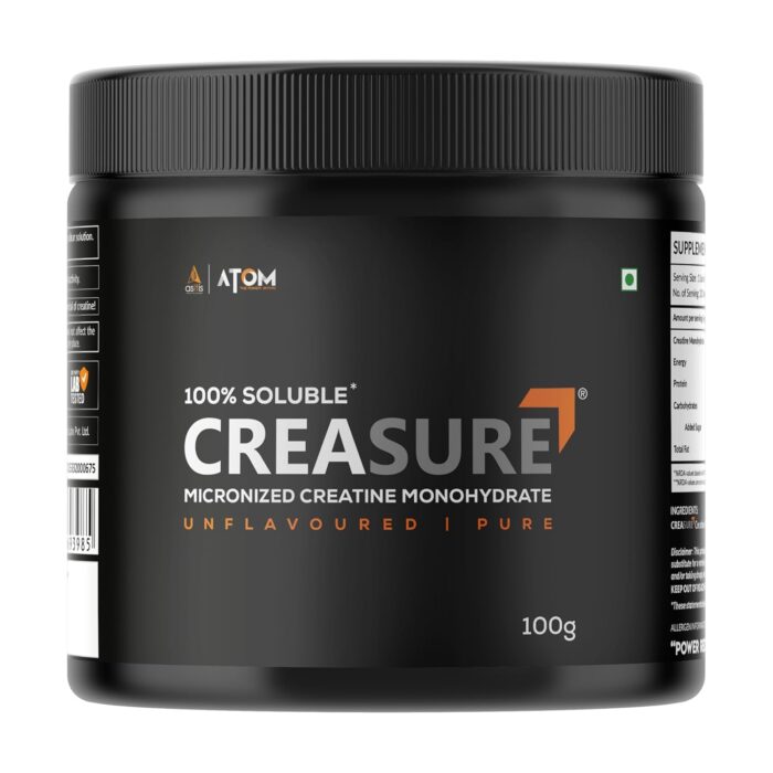 AS-IT-IS ATOM Creasure® 100% Soluble Creatine Monohydrate, Micronised & Unflavored, Fast Recovery, Rapid Absorption, Supports Lean Muscle Growth, 33 Servings
