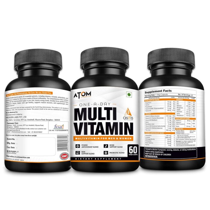 AS-IT-IS Nutrition ATOM Daily Multivitamin for Men & Women, 60 Capsules | Powerful Blend of 31 Vital Nutrients - Vitamins, Minerals, Herbal extracts & Probiotic for Enhancing Energy, Stamina & immunity| Supports Bone, Skin & Overall Health