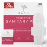 AZAH Sanitary Pads for Women XL [Pack of 15] 100% Rash-Free sanitary napkins | 3x More Absorption, Cottony Soft and Dry Top Cover for heavy Flow | Leak-Proof | With Disposable Bag
