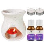 Aatiutik Ceramic Aroma Diffuser Oil Burner Home Fragrance with 2 Lavender Aroma Oil 10ml Each & 2 Tlight Free for Home Office Hotel Spa