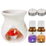Aatiutik Ceramic Aroma Diffuser Oil Burner Home Fragrance with Lavender Mogra Aroma Oil 10ml Each & 2 Tlight Free for Home Office Hotel Spa