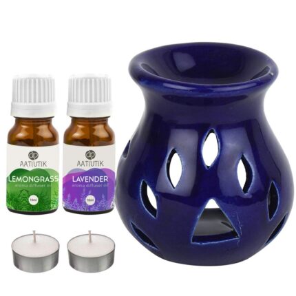 Aatiutik Ceramic Aroma Diffuser Oil Burner Home Fragrance with Lemongrass Lavender Aroma Oil & 2 Tlight Free