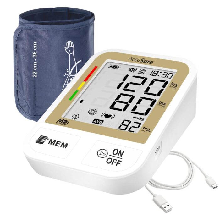 AccuSure TS Plus Blood Pressure Monitor – Fully Automatic | Simple, Reliable & Accurate | Digital BP Monitor with Type-C USB Cable Included