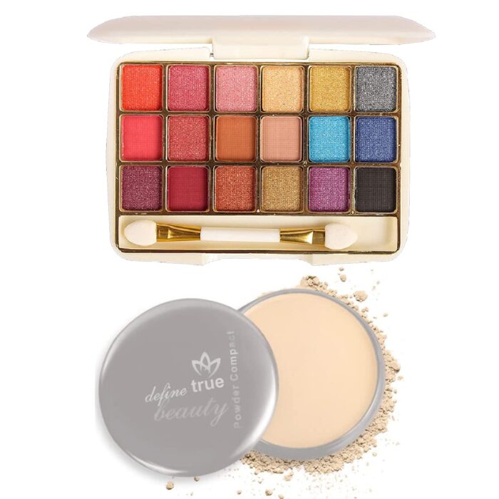 Adbeni Natural Makeup Pressed compact Powder & 18 Color Mini Eyeshadow Palette (Pack Of 2)