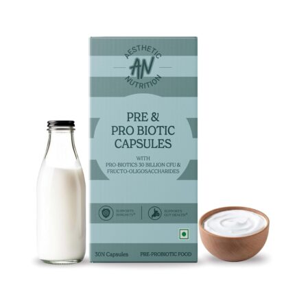 Aesthetic Nutrition Pre & Probiotic Capsules | 30 Billion CFU and Fructo-Oligosaccharides | Gut & Immunity Health Supplement for Men and Women | 30 Capsules