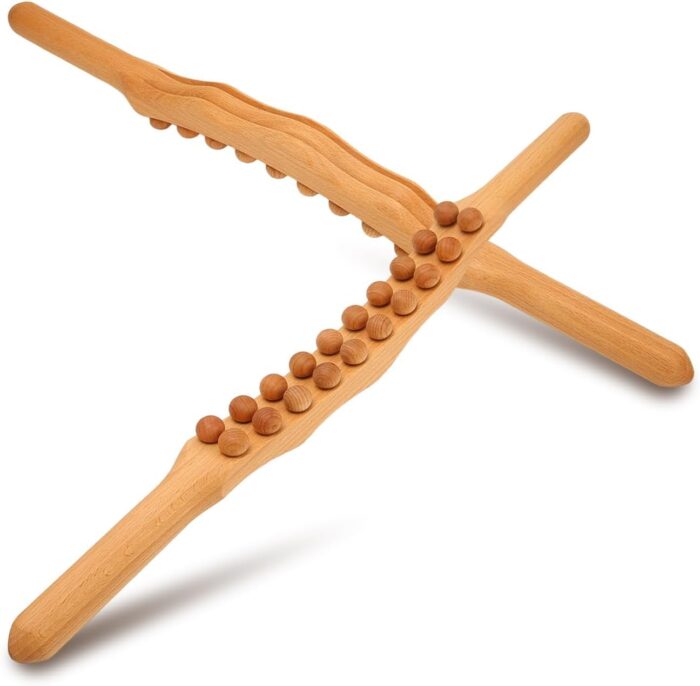 Alark Wooden Gua Sha Massage Tool Double Row 20 Beads Point Treatment Anti Cellulite for All of Your Body Accessories Muscle Roller Massager Back Neck Shoulder Arms Legs Scraping