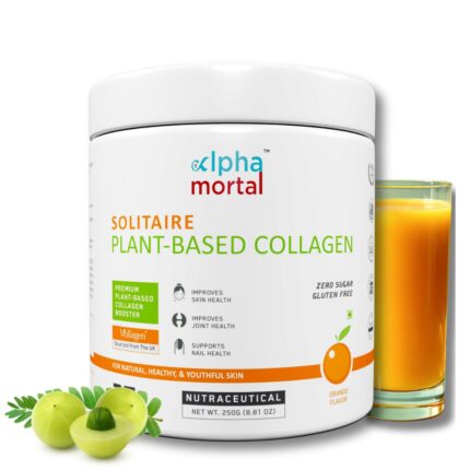 Alpha Mortal vegan collagen supplement for Women & Men|Type I,II|Hydrolyzed collagen with Biotin,Vitamins C,E|for Healthy Skin,Joints & Muscles|250 gms (Orange),powder,1 count,25 Servings