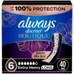 Always Discreet Boutique Incontinence Pads, Extra Heavy Absorbency, 40 Count, Long Length (2 Packs of 20 - 40 Count Total)
