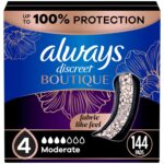 Always Discreet Boutique Incontinence Pads, Moderate Absorbency, 144 Count, Regular Length (3 Packs of 48 - 144 Count Total)