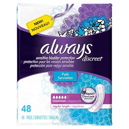 Always Discreet Incontinence Pads Maximum Regular Length -48 Count