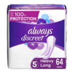 Always Discreet Incontinence Pads for Women, Extra Heavy Long Absorbency, 64 Count