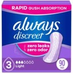 Always Discreet Incontinence Pads for Women, Light Absorbency, 90 Count (30 Count, Pack of 3-90 Count Total)